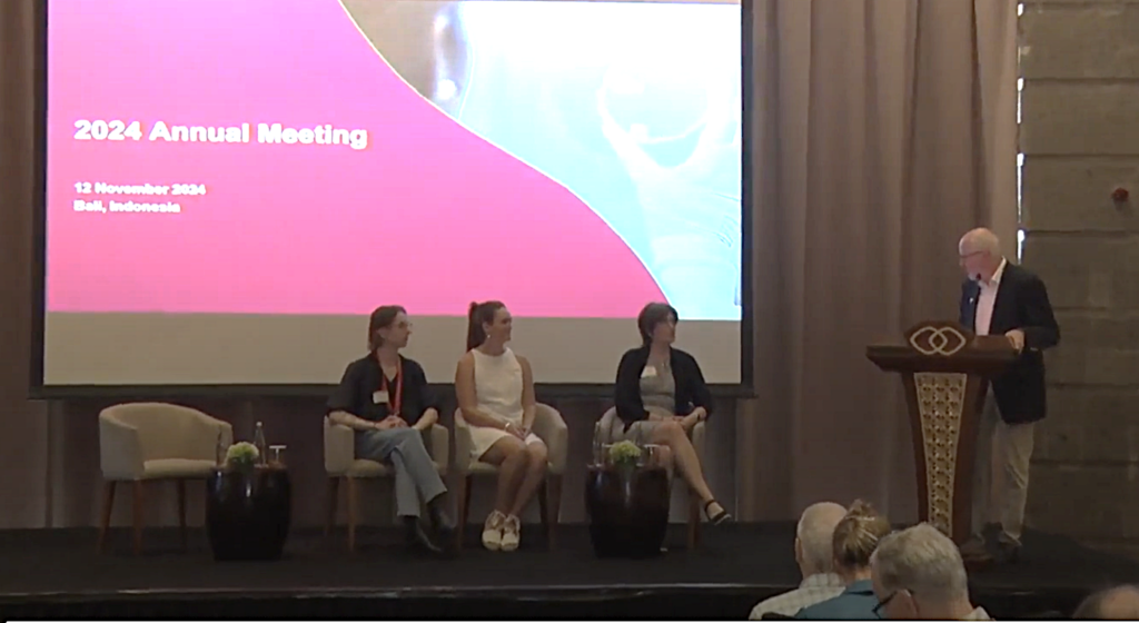 Picture of Shaun Palmer, Carly Young, Jennifer Woolley and David Lewinsohn on stage at the 2024 WGNV Annual Meeting